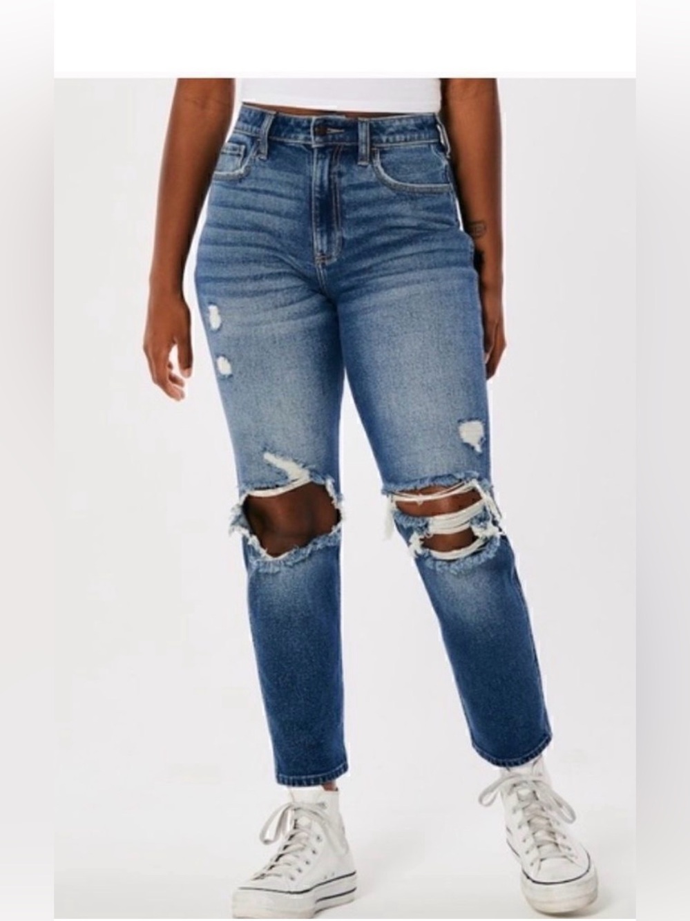 Hollister Y2K Curvy High Rise Mom Jean Distressed Dark Blue Wash 25 NWOT